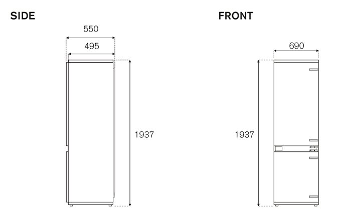 70 cm frigorifero da incasso H193, sliding door | Bertazzoni